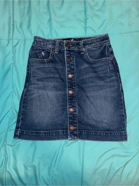 Hollister Dark Blue Button-Front Denim Mini Skirt